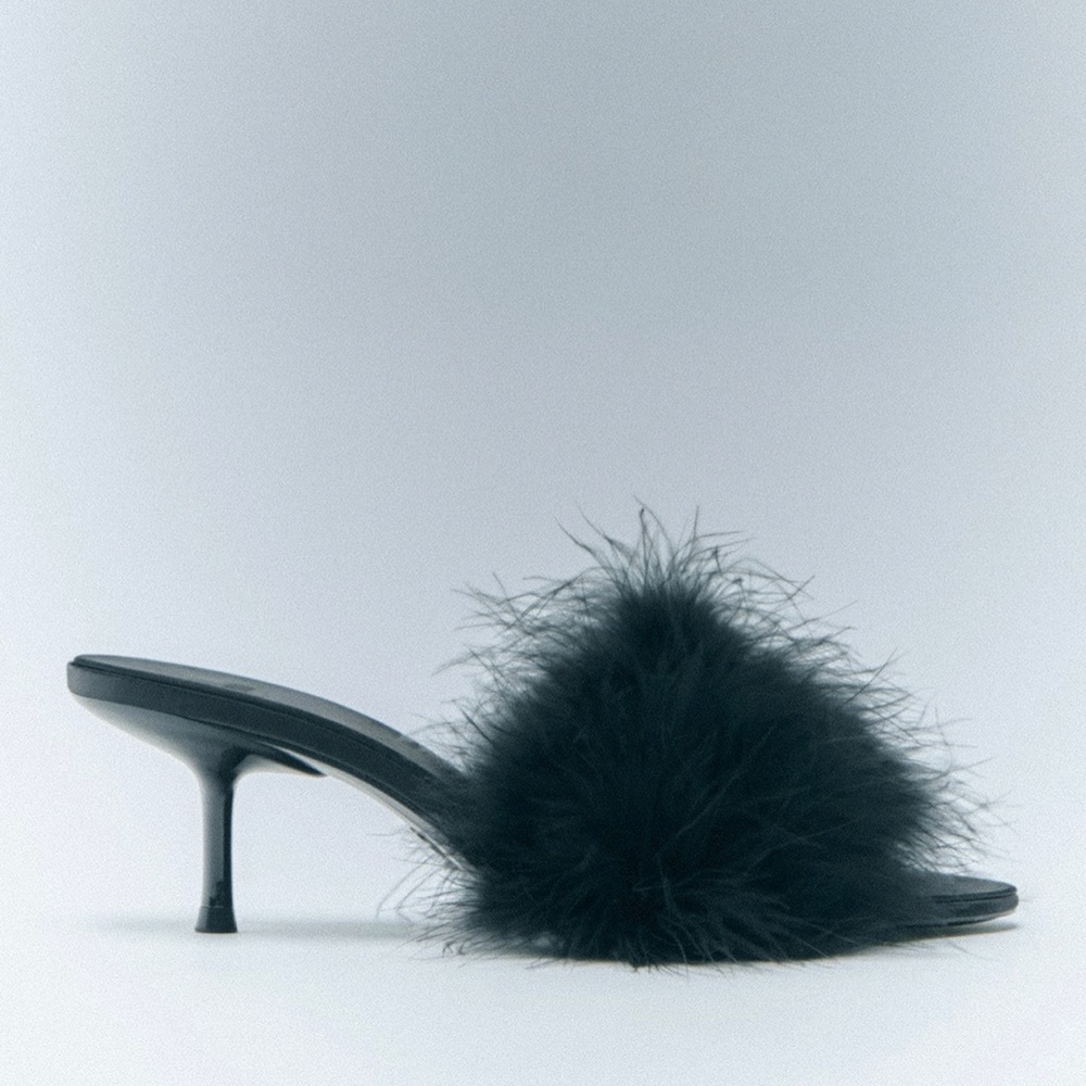 Zara | Feathered Heel Mule
